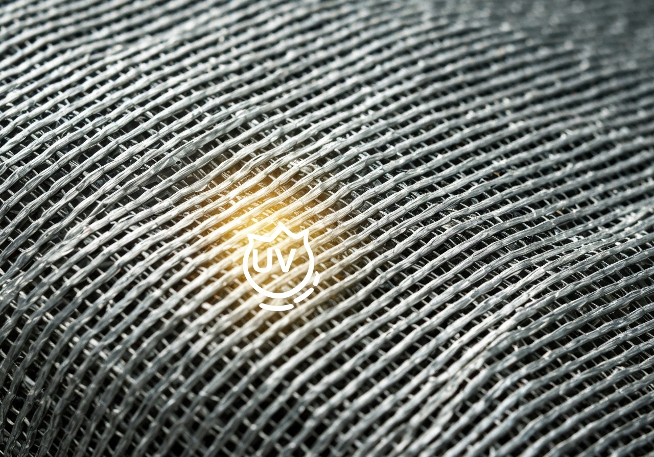 نمای نزدیک از بافت محکم و پلی‌اتیلنی شید گلخانه پلیمر بافت بابل با مقاومت بالا در برابر اشعه UV.