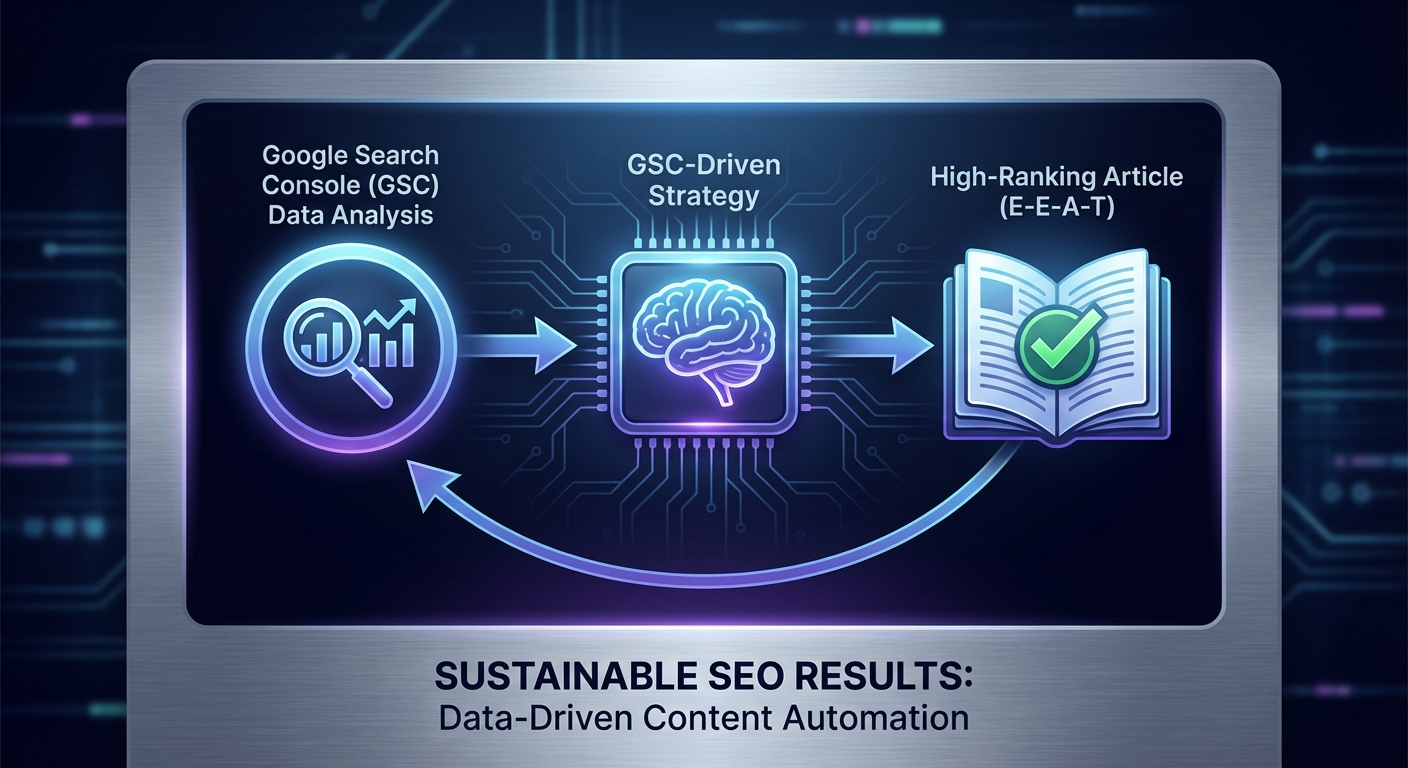 اینفوگرافیک استراتژی تولید محتوا GSC-Driven برای اتوماسیون سئو و بهبود رتبه.