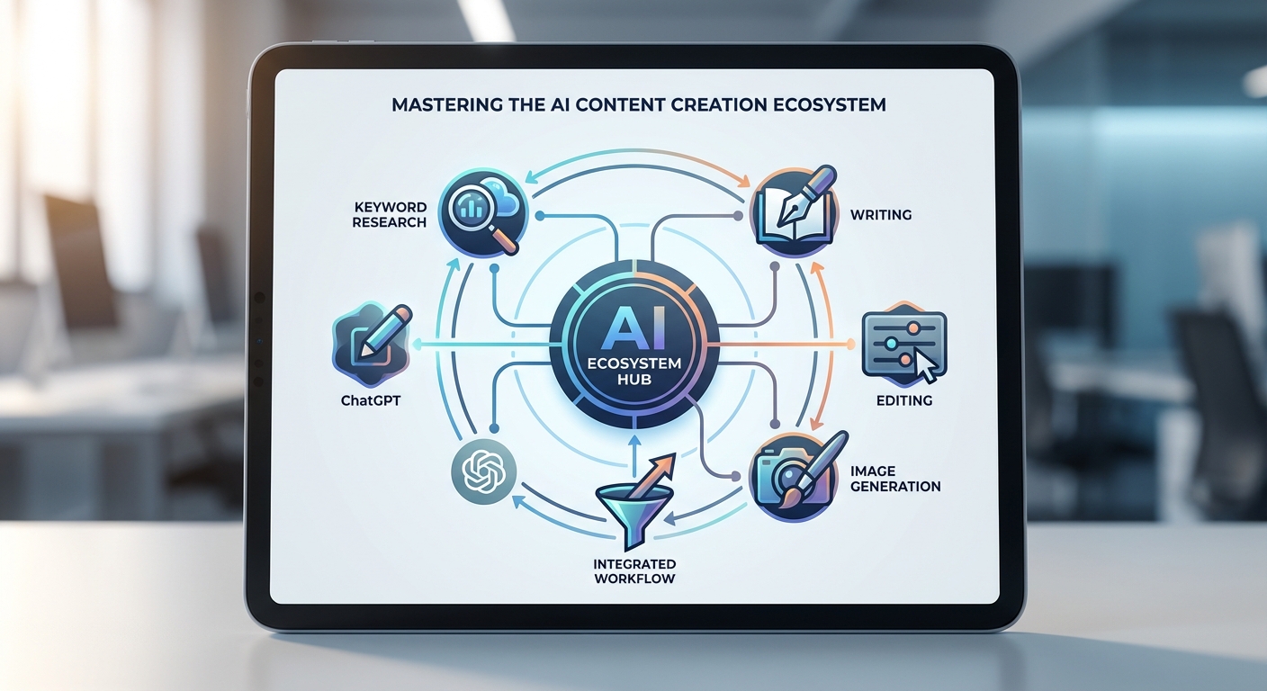 اکوسیستم ابزارهای هوش مصنوعی برای تولید محتوا، موضوع کلیدی در دوره آموزشی تولید محتوا با هوش مصنوعی.