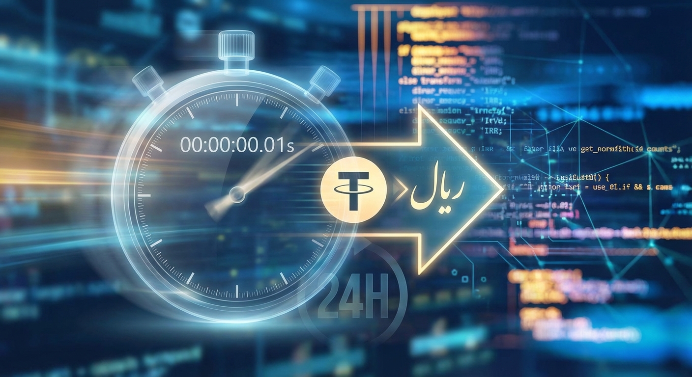 تصویر مفهومی سرعت بالا در نقد کردن و تبدیل تتر (USDT) به ریال در کمتر از یک روز کاری.