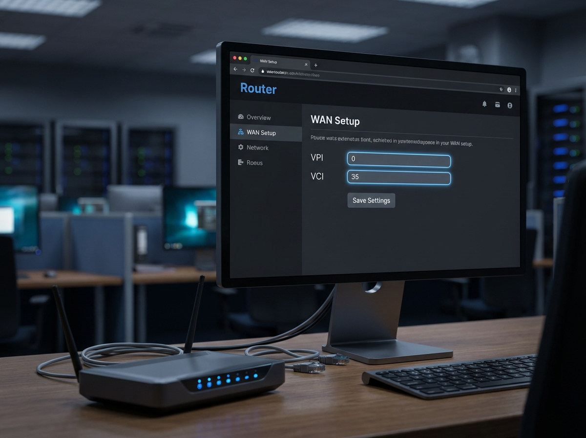 نمای تنظیمات VPI و VCI در پنل کاربری مودم