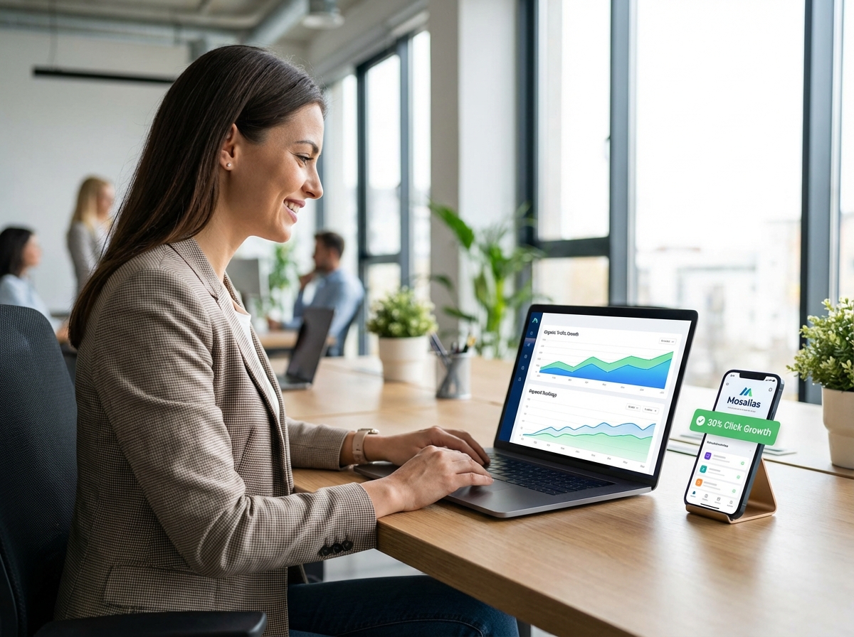 تحلیل رشد سئو و کلمات کلیدی با موبایل در داشبورد مثلث